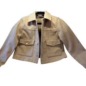 NWOT - Zara Beige wool Blend Cropped Jacket/Shacket- US Medium